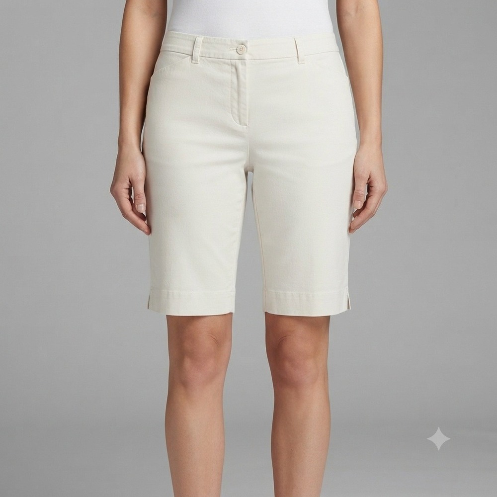 Anne Klein Sport Shorts Womens 12 White Stretch Cotton Bermuda Walking 10 inseam
